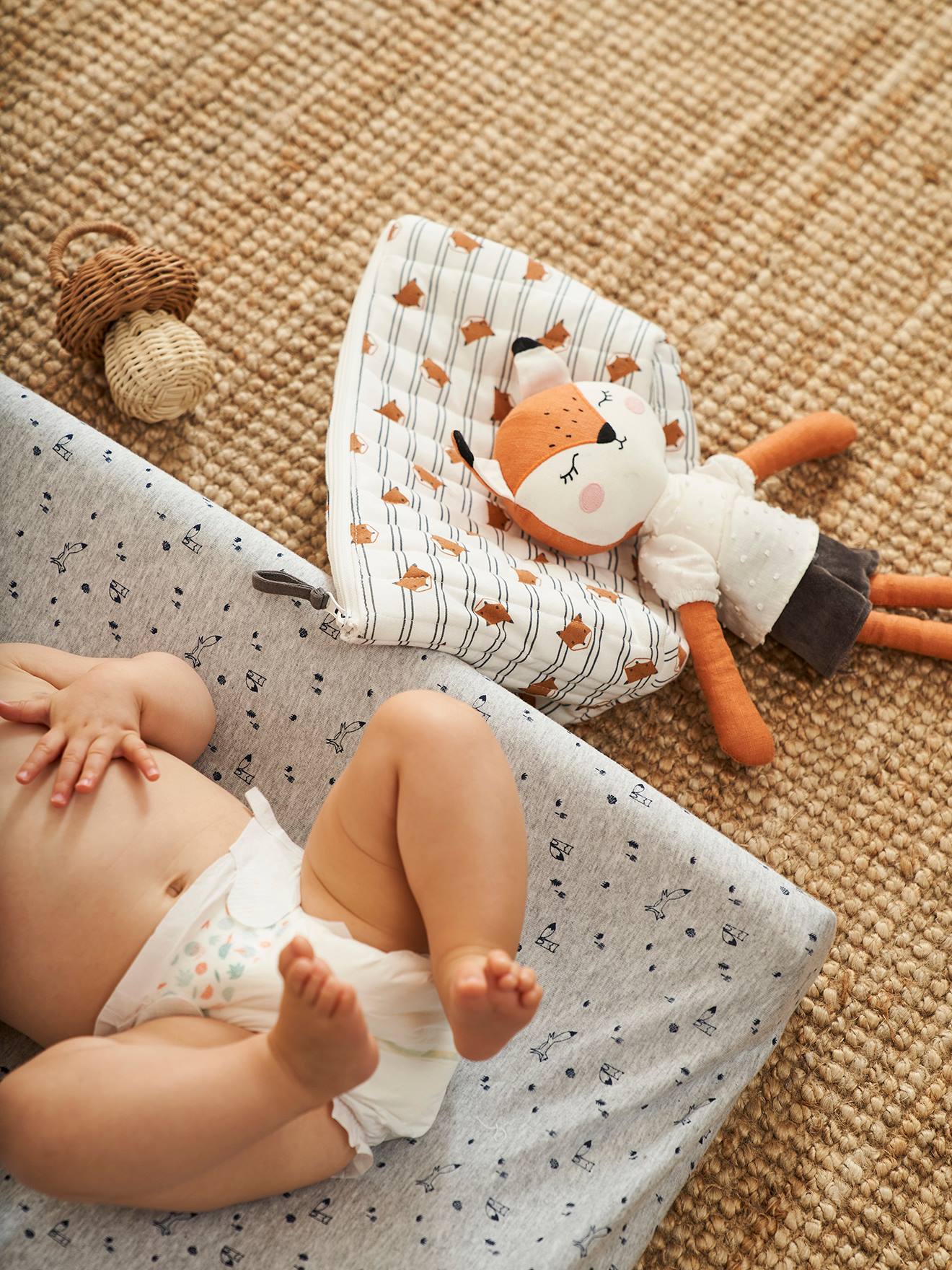 Vertbaudet Kinder Waschbeutel, Kosmetiktasche, personalisierbar - wollweiß dschungel tiger