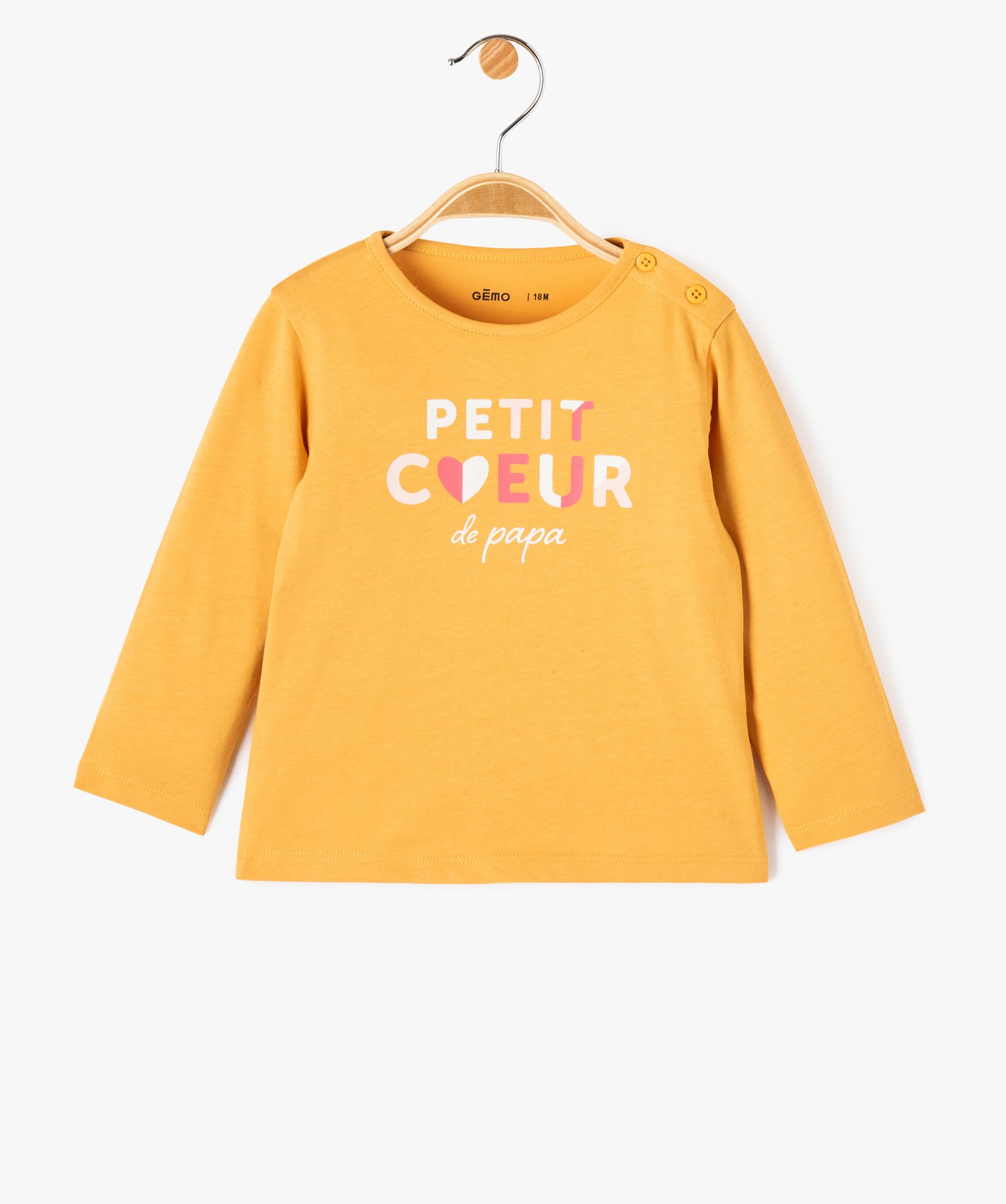 Tee-shirt à manches longues message pailleté bébé fille jaune | GEMO