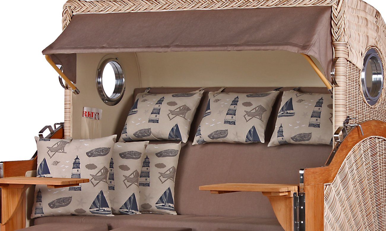 bene living Strandkorb Königssee 3-Sitzer Teak - PE shell - Modell 540, BxTxH: 170x95x170 cm, Volllieger ca. 175 Grad, Ostsee-Strandkorb, inkl. Liftersystem und Bullaugen