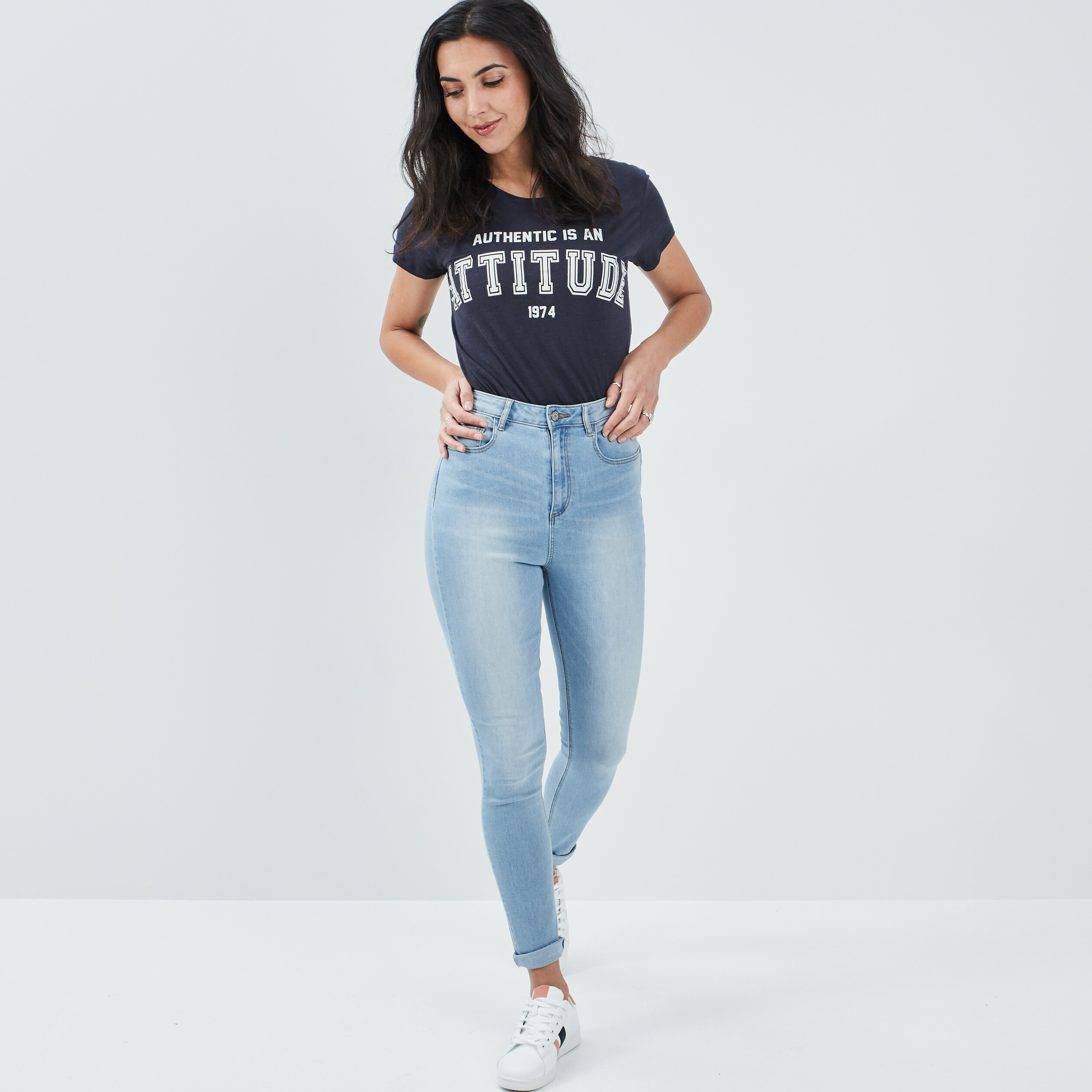 Jeans slim taille haute denim double stone femme | La Halle