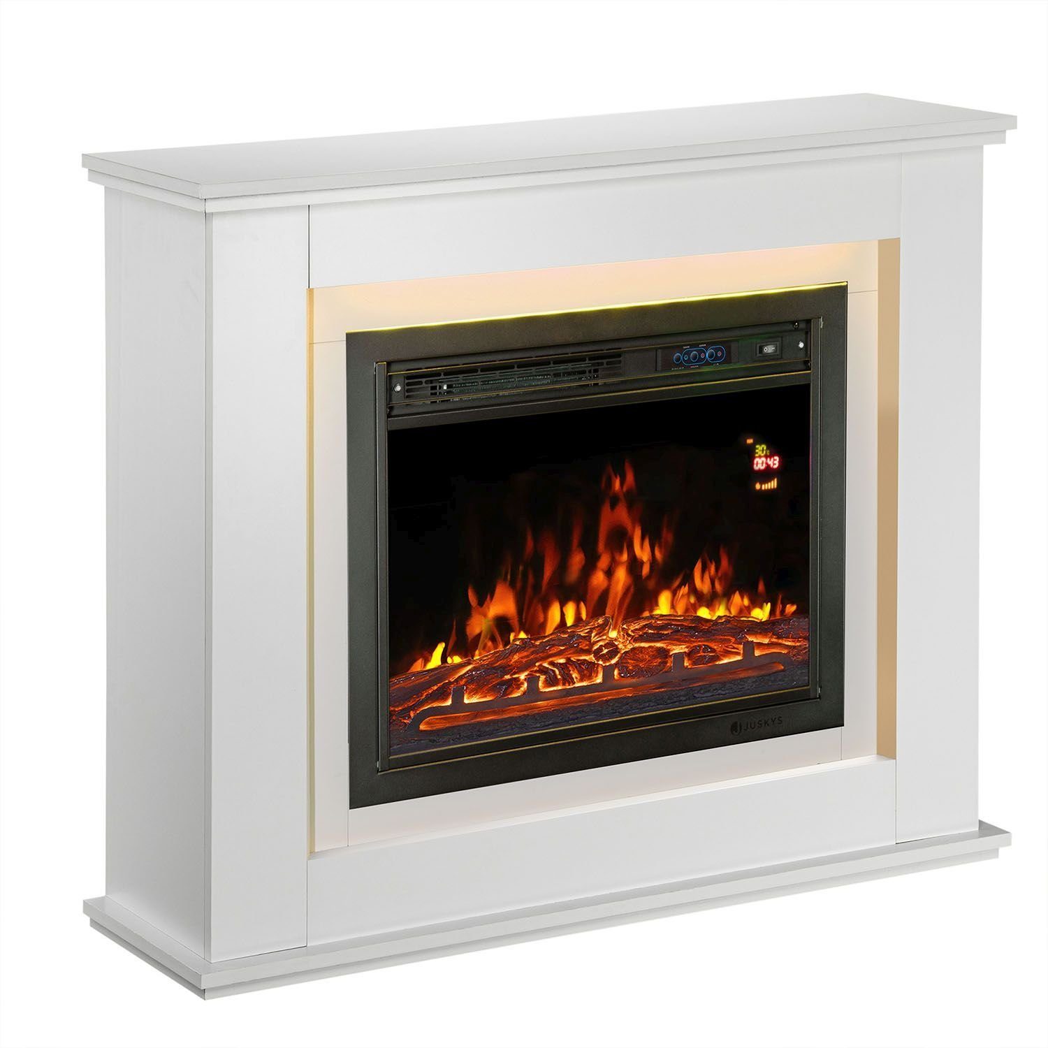 Juskys Elektrokamin, 2000 W Heizung, Flammeneffekt, Fernbedienung, LED-Licht, Timer