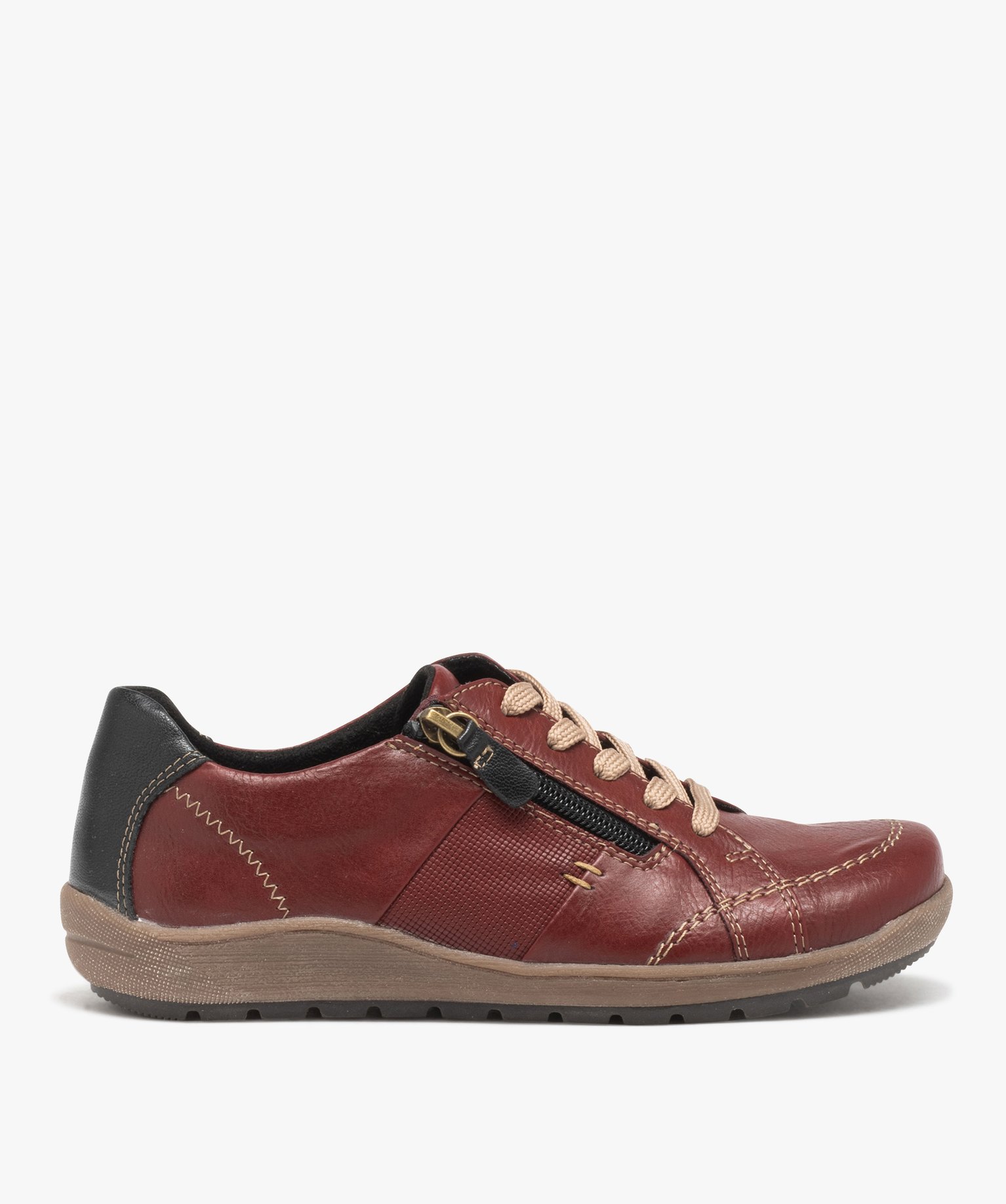 Derbies femme confort dessus uni à zip et à lacets - Softr... rouge | GEMO