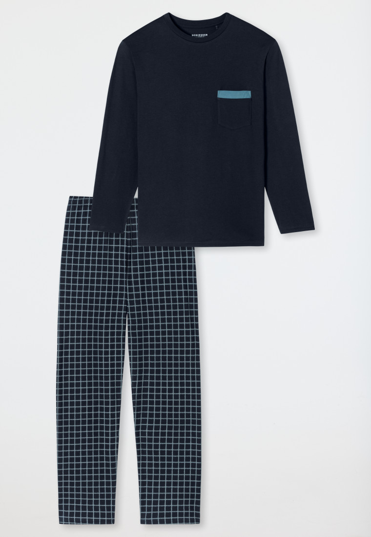 Schlafanzug lang Organic Cotton Karos nachtblau - Comfort Nightwear