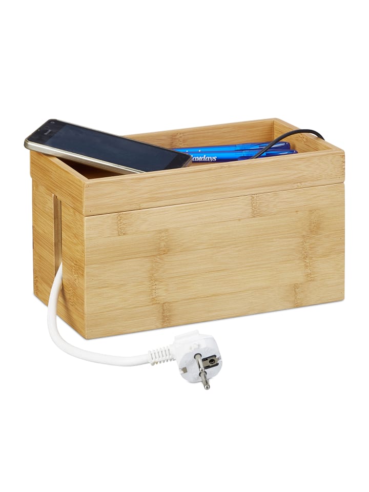 relaxdays Kabelbox in natur - (B)25,5x (H)14 x (T)14 cm günstig kaufen onesize