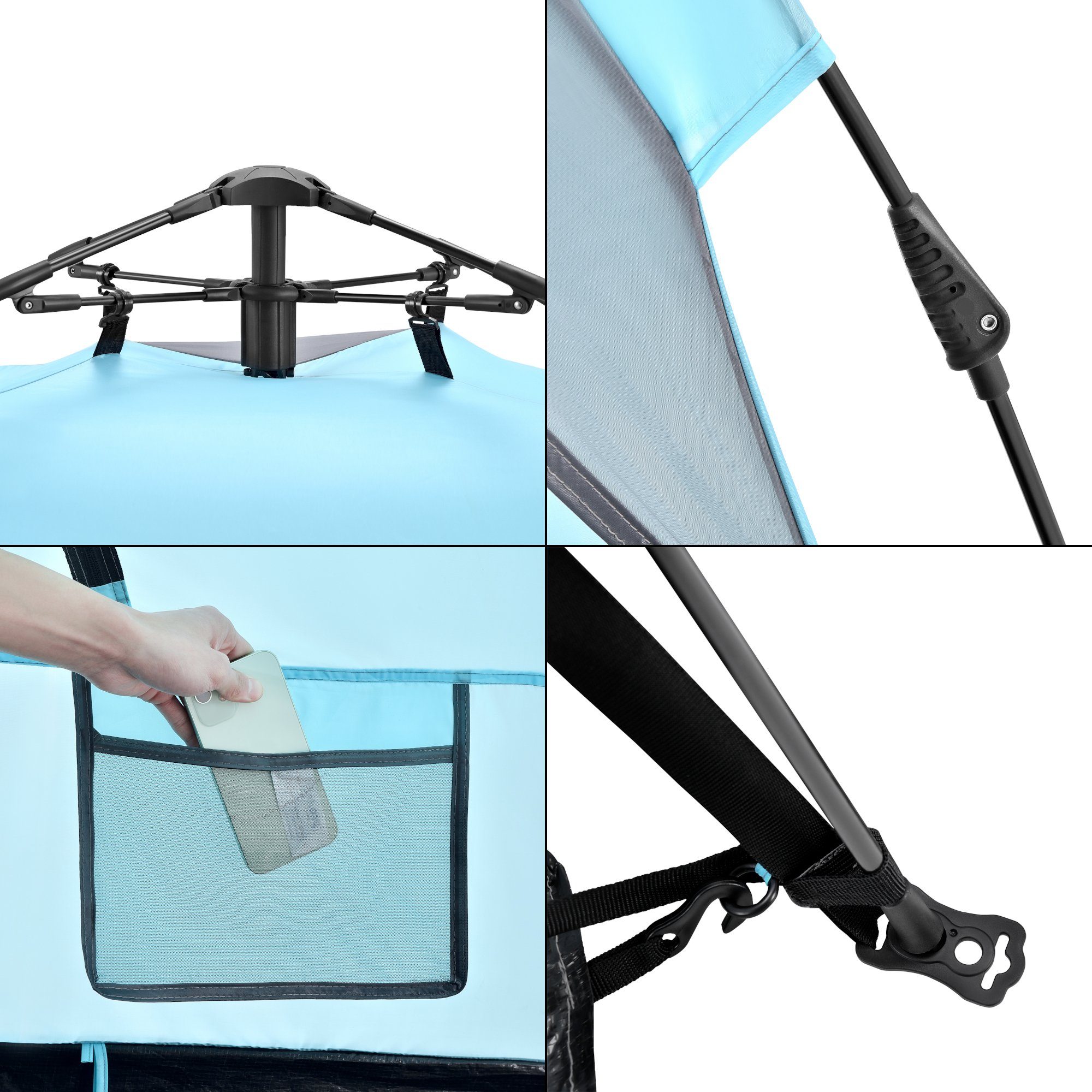 pro.tec Strandmuschel, Personen: 2, Mullsjö Pop Up Strandzelt 215x135x140cm Polyester Hellblau