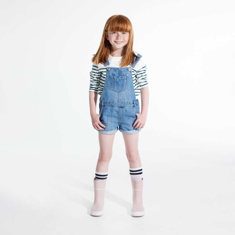 Salopette-short en jean bleue fille