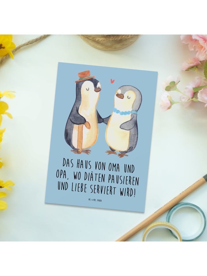 Mr. & Mrs. Panda Postkarte Großelternliebe mit Spruch in Blau Pastell günstig kaufen onesize