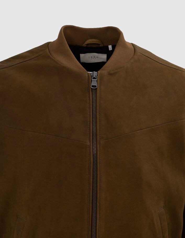Bomber beige en cuir à poches zippées Homme