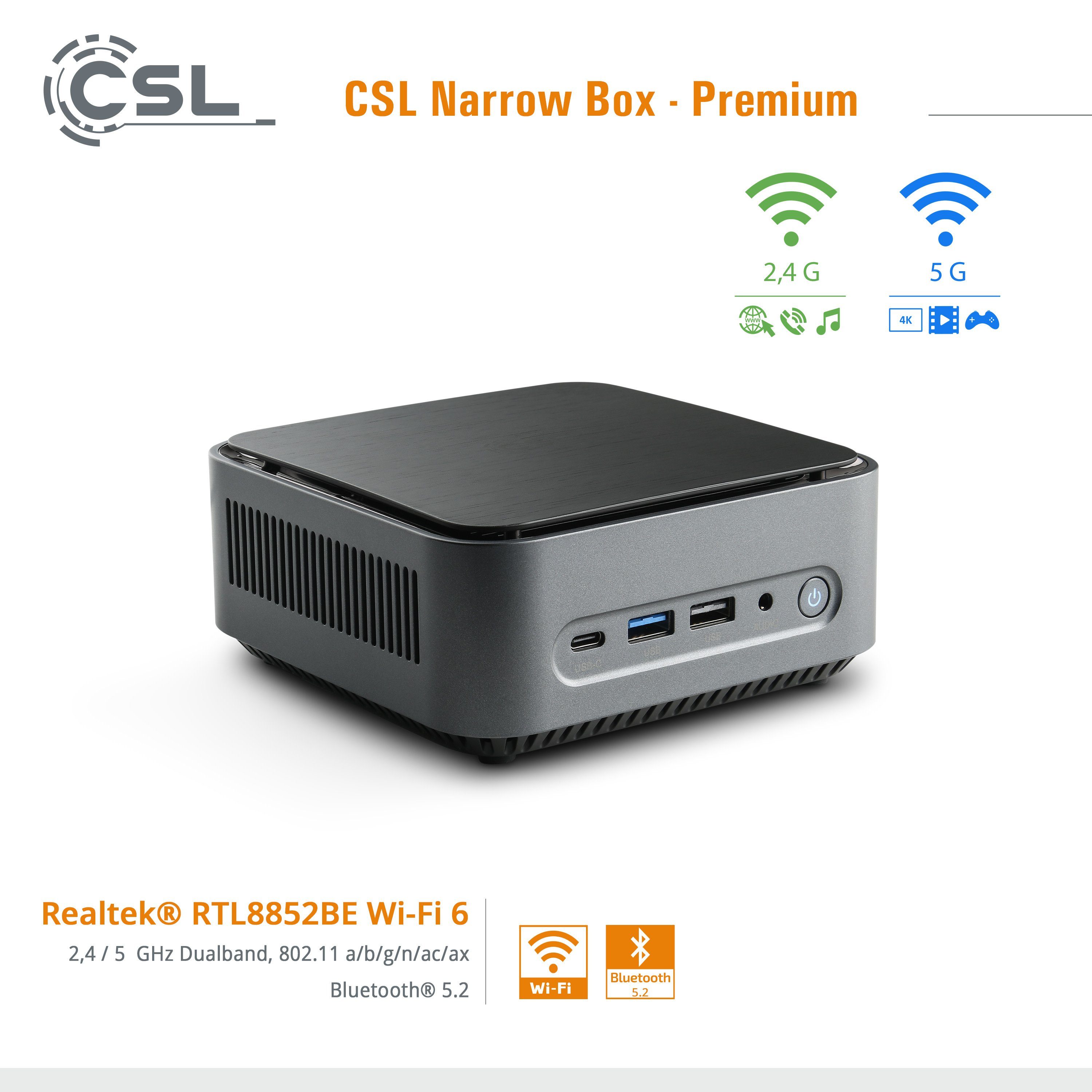 CSL Narrow Box Premium / 32GB / 500 GB M.2 SSD / Win 11 Pro PC (Intel® N6000, Intel® UHD Graphics, 8 GB RAM, 500 GB SSD, passiver CPU-Kühler)