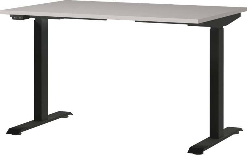 GERMANIA Sitz-Stehschreibtisch Metall, Spanplatte Kaschmir Schwarz T-Fuß 1.200 x 800 x 1.200 mm