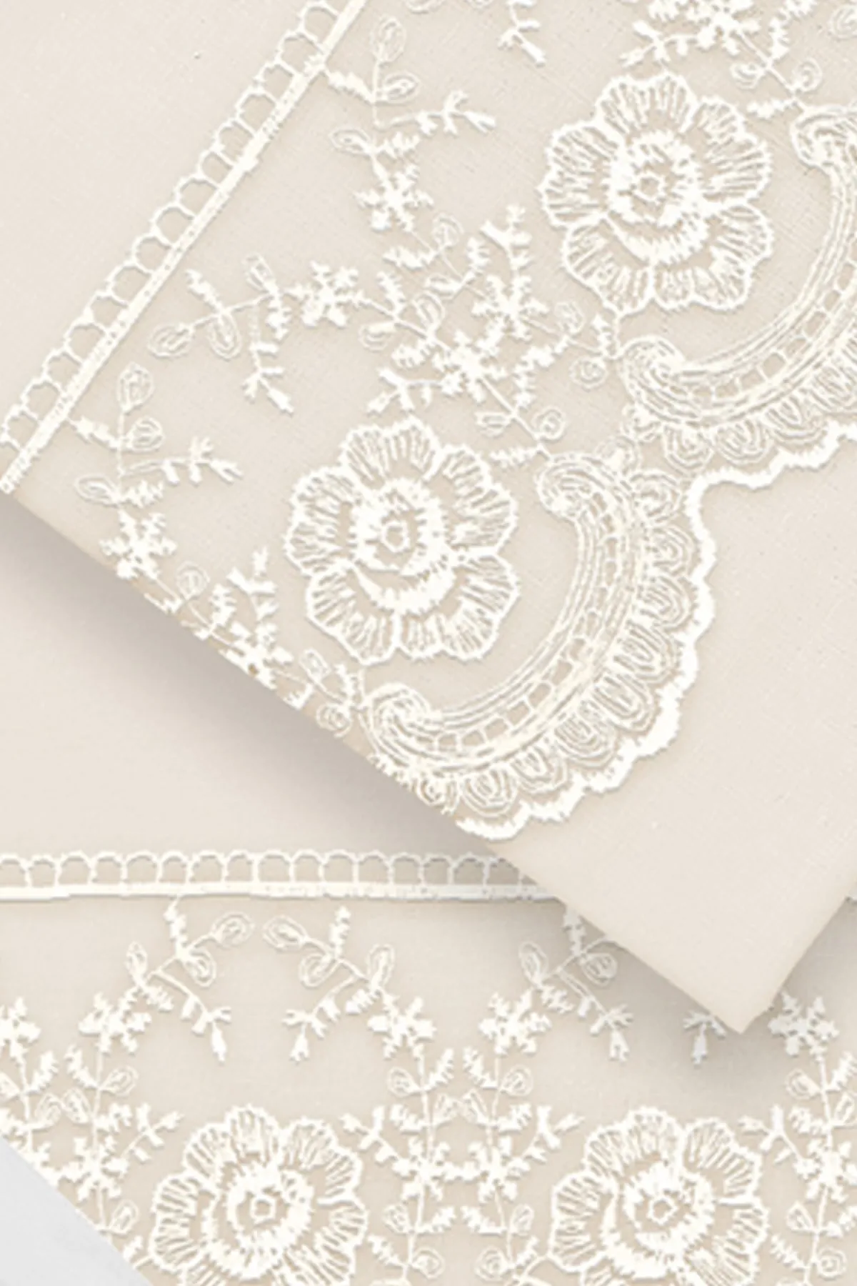 Çeyiz Diyarı  French Lace Kure Dowry Bettbezug-Set, Creme