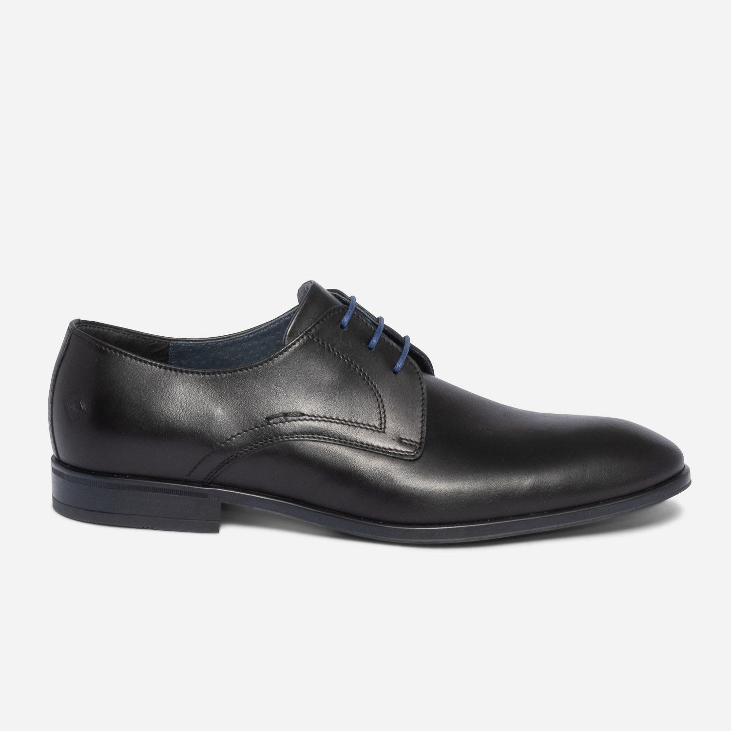 Derby noir en cuir à lacet bleu