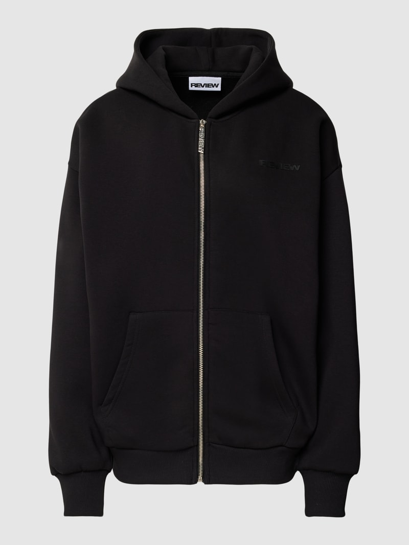 Sweatjacke mit gerippten Abschlüssen in schwarz