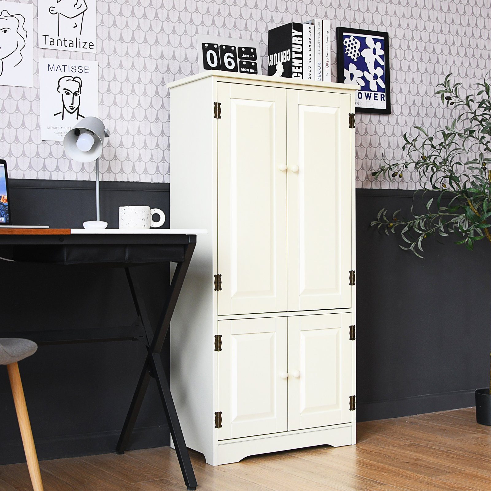 COSTWAY Mehrzweckschrank mit Türen&verstellbarem Regal, Holz, 58,5x31,5x123cm