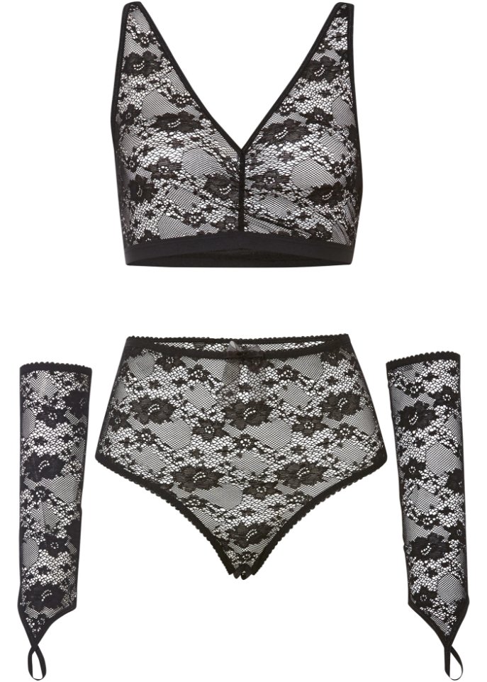 Bustier und Maxistring ouvert mit Stulpen (3-tlg.Set)