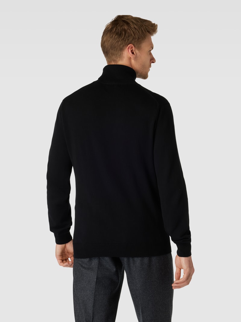 Rollkragenpullover mit Label-Stitching aus Baumwoll-Woll-Mix in schwarz