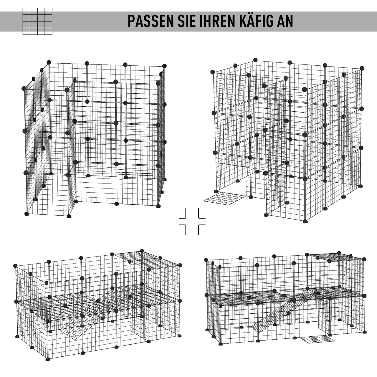PawHut Freigehege Laufgitter DIY Welpenlaufstall Gittergehege Metallgitter