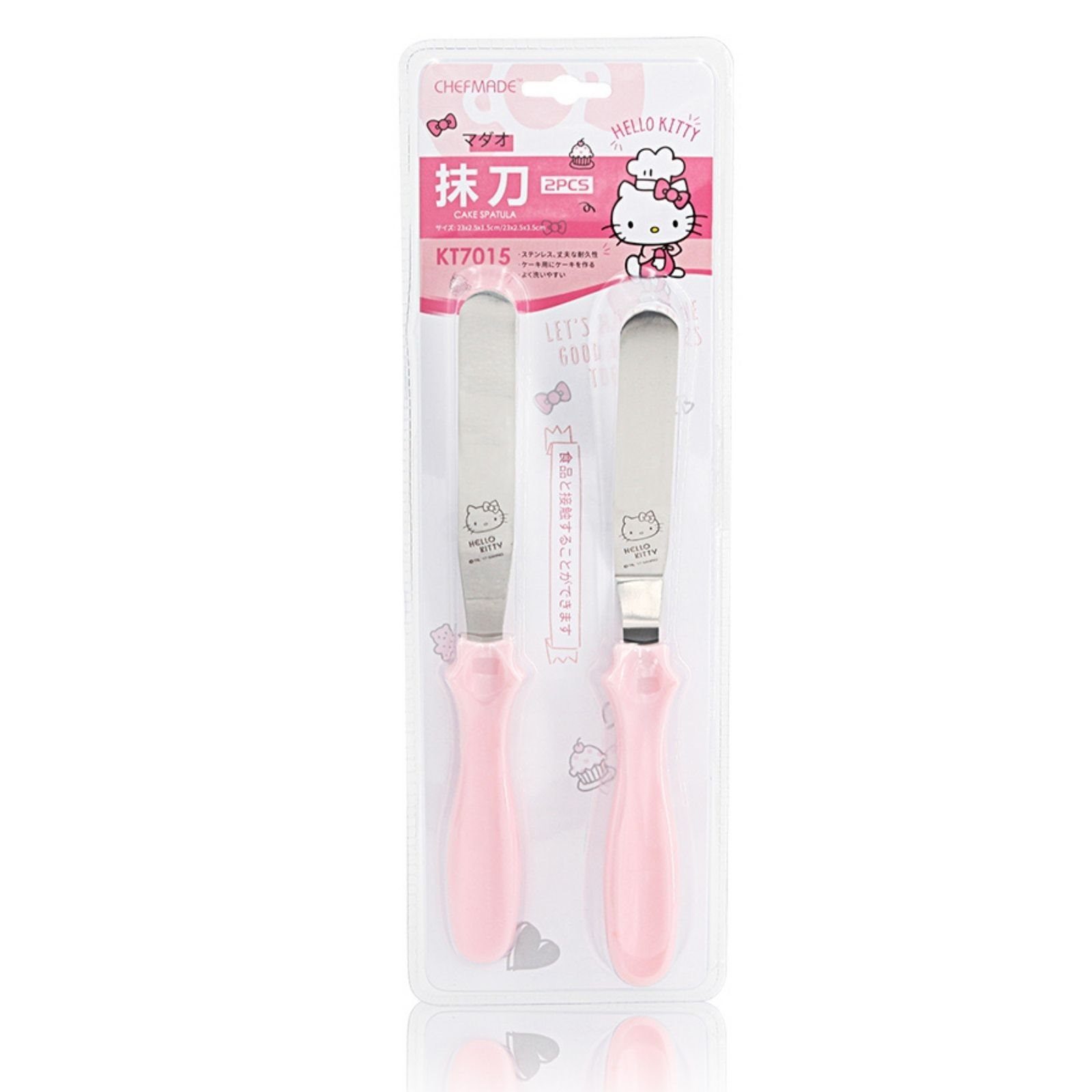 Chefmade Tortenmodellierer Hello Kitty Tortenmodelierer 2er Set Pink, (CHEFMADE, HELLO KITTY, Pink, 230x25mm, 2er Set Tortenmodelierer, Kuchenspachtel, Kuchenpalette, Edelstahl Spachtel für Torten und Kuchen, 2-tlg., Premium), Tortenspachtel mit Sili