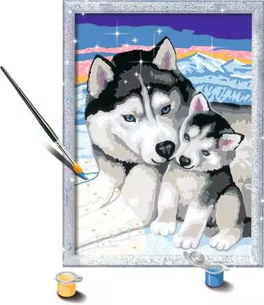 CreArt Husky Kuss - Malen nach Zahlen für Kinder ab 7 Jahren