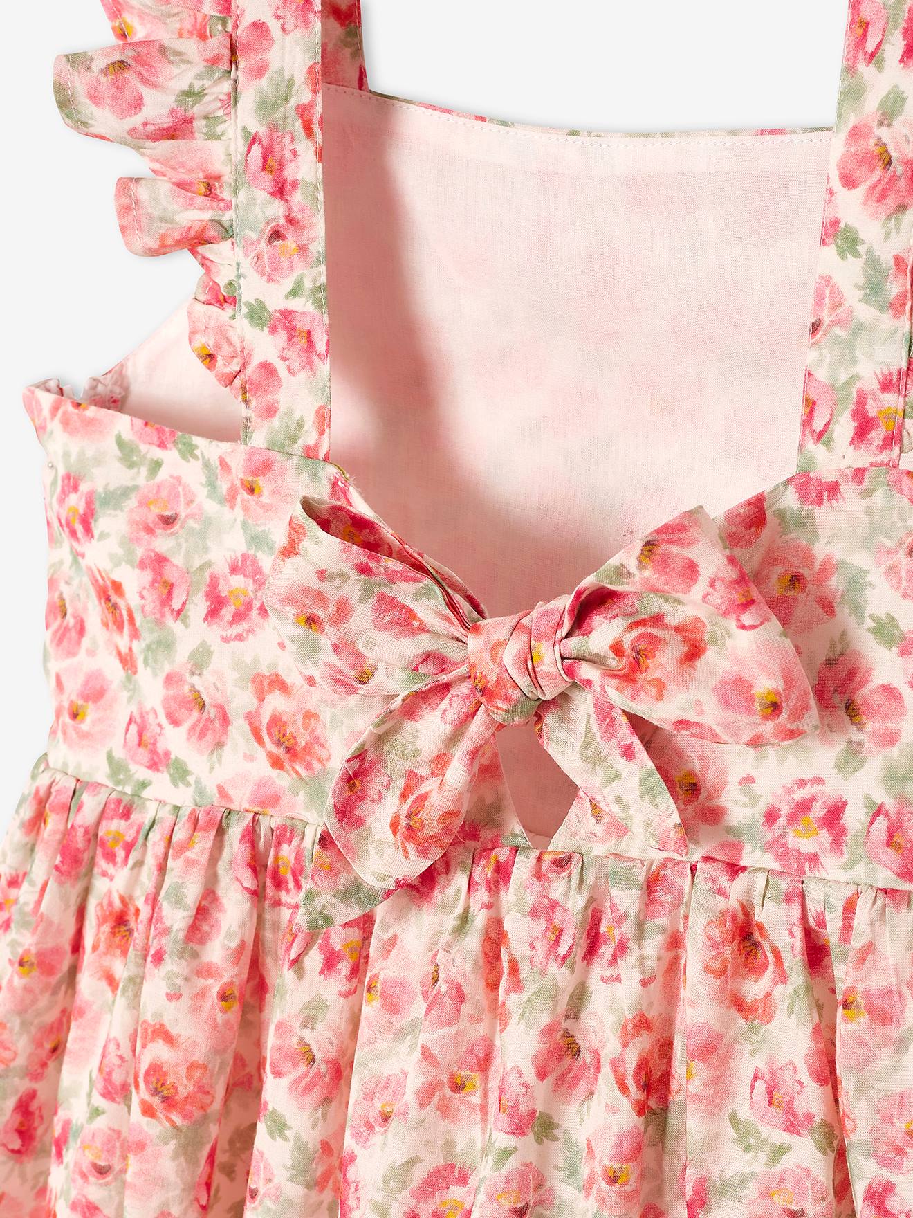 Robe de cérémonie à fleurs fille bretelles volantées ivoire imprimé