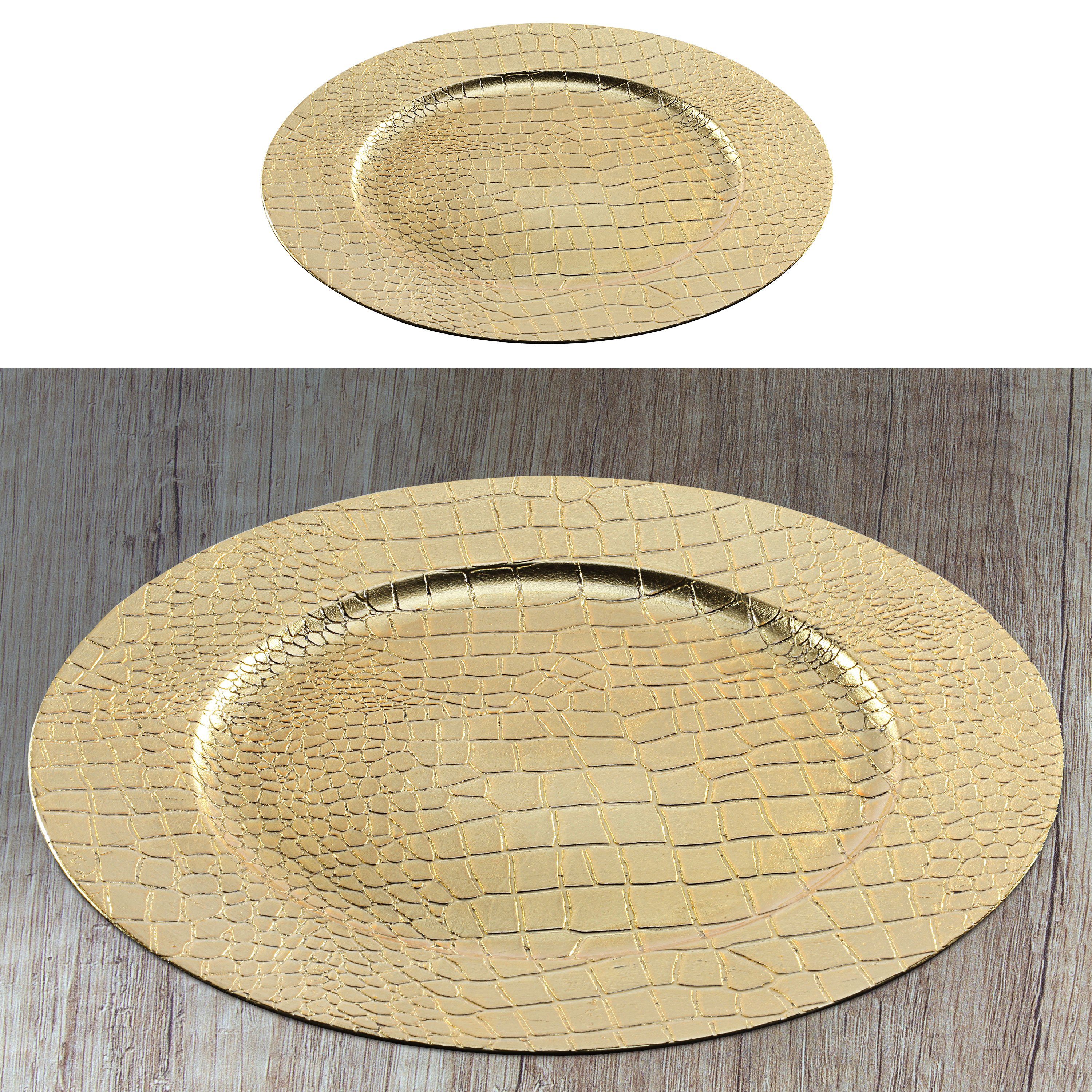CEPEWA Dekoteller Dekoteller Tablett 'Leather' PVC gold Ø 33cm Lederoptik Platzteller