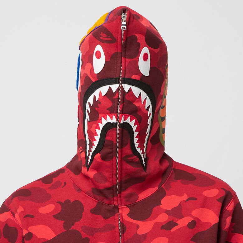 A Bathing Ape Color Camo Shark Full Zip Hoodie M red