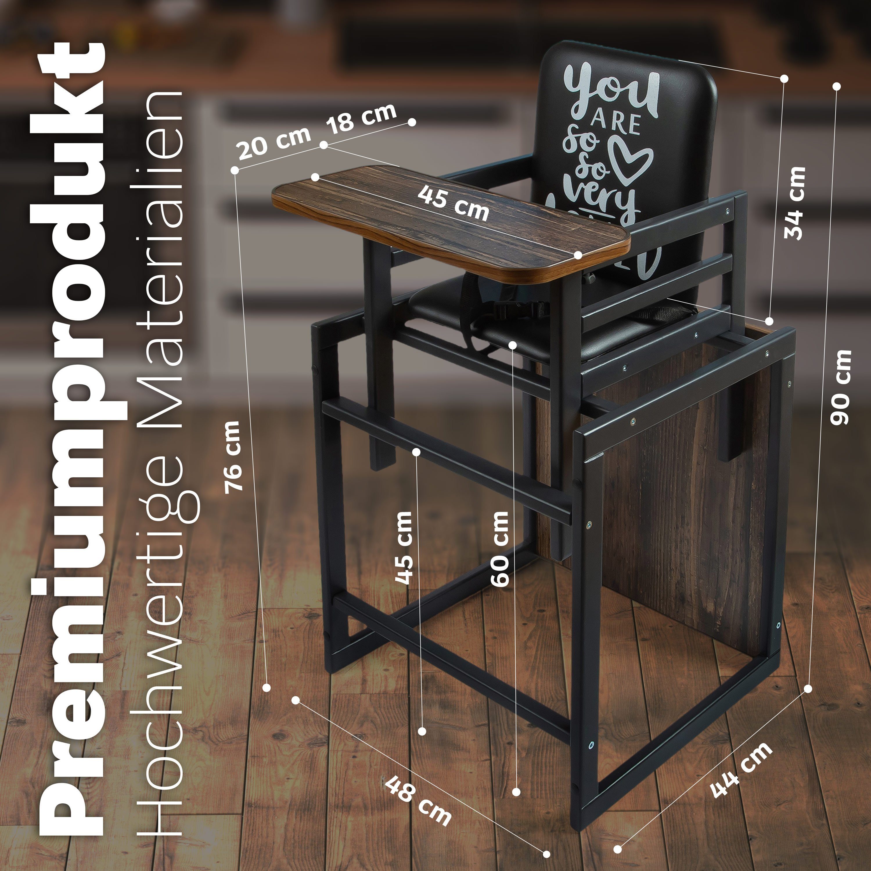 VILHA THE CHILDREN'S FURNITURE FACTORY Kombihochstuhl 2-in-1 Babystuhl aus Holz, Baby Hochstuhl Graphit