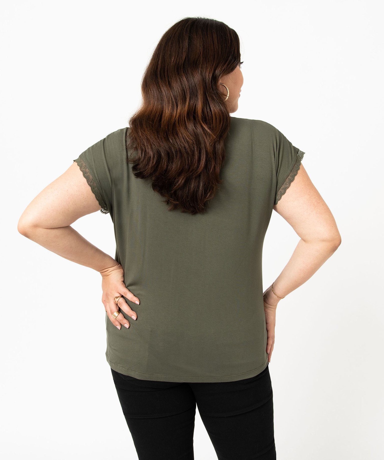 Tee-shirt femme grande taille à manches courtes et col V et... kaki | GEMO