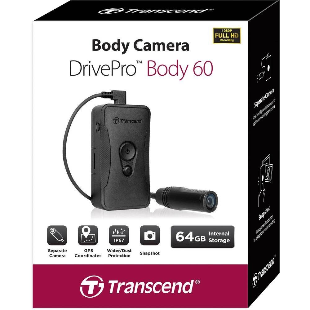 Transcend DrivePro Bodycam 64 GB B60A mit WLAN- und Action Cam (Full-HD, Interner Speicher, Spritzwassergeschützt, Staubgeschützt)