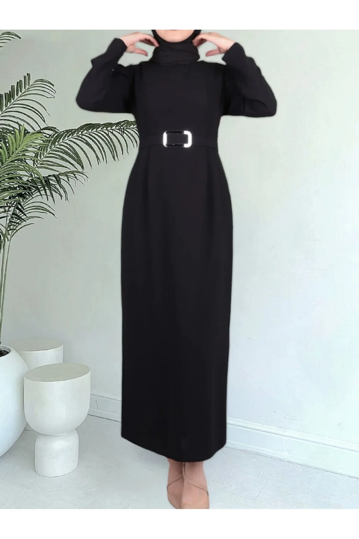 Modamorfo  Kleid mit Wassermelonenärmeln, Gürtel und Schnalle