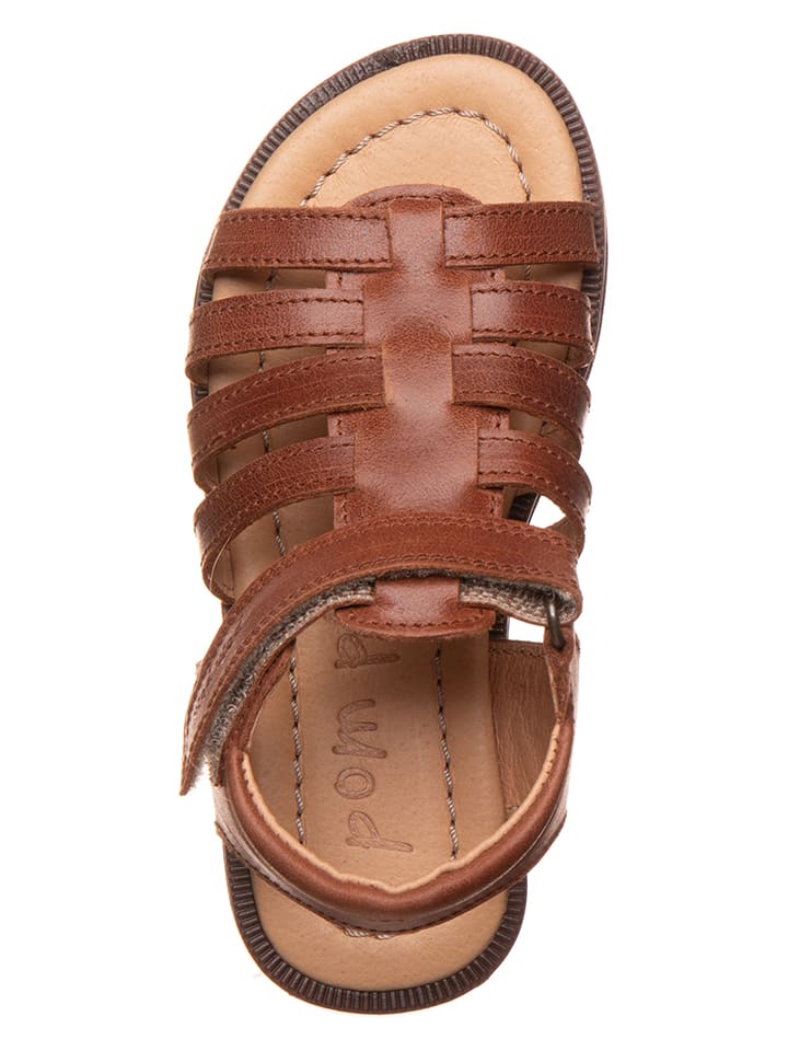 POM POM Leder-Sandalen in Hellbraun günstig kaufen