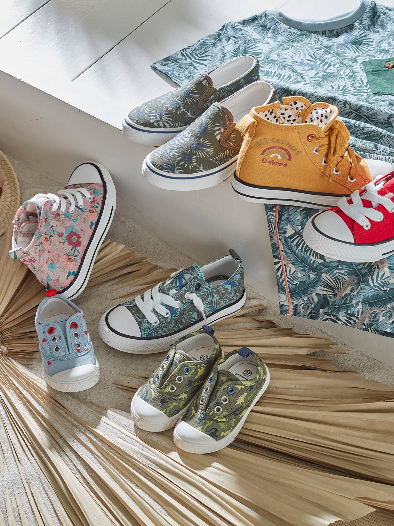 Baskets slip-on garçon kaki imprimé tropical