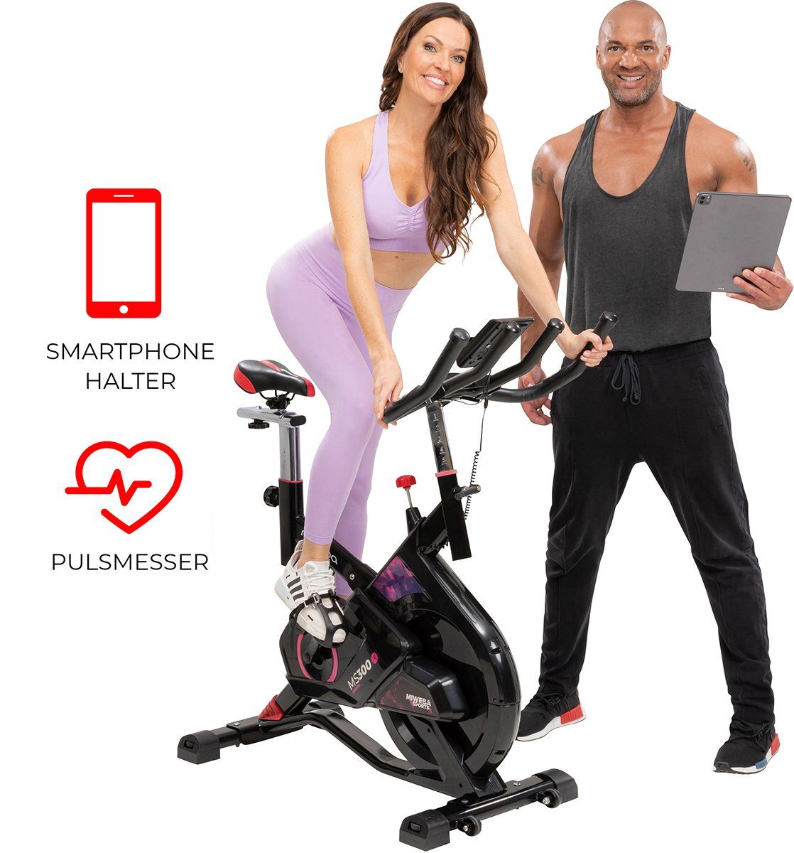 Miweba Sports Speedbike Profi Indoor Cycle Bike MS300 - 13 Kg Schwungmasse (Sportgeräte für zu hause, Heimtrainer Fahrrad, Trimmrad, Fahrradtrainer, Cardio, Sport, Training, Ganzkörpertraining, 1-tlg., Pulsmessung, LCD Display, Handy & Tablethalterun