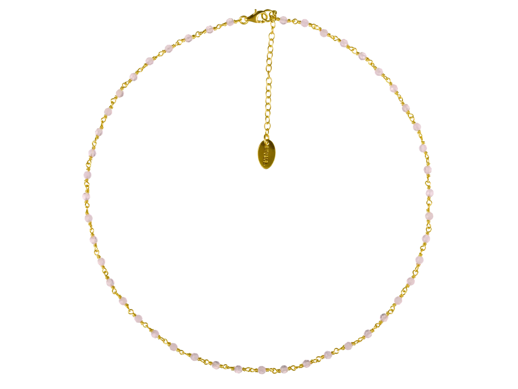 Collier ras du cou en perles de quartz rose plaqué or
