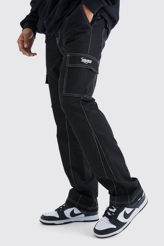 Slim-Fit Cargohose mit Kontrast-Naht