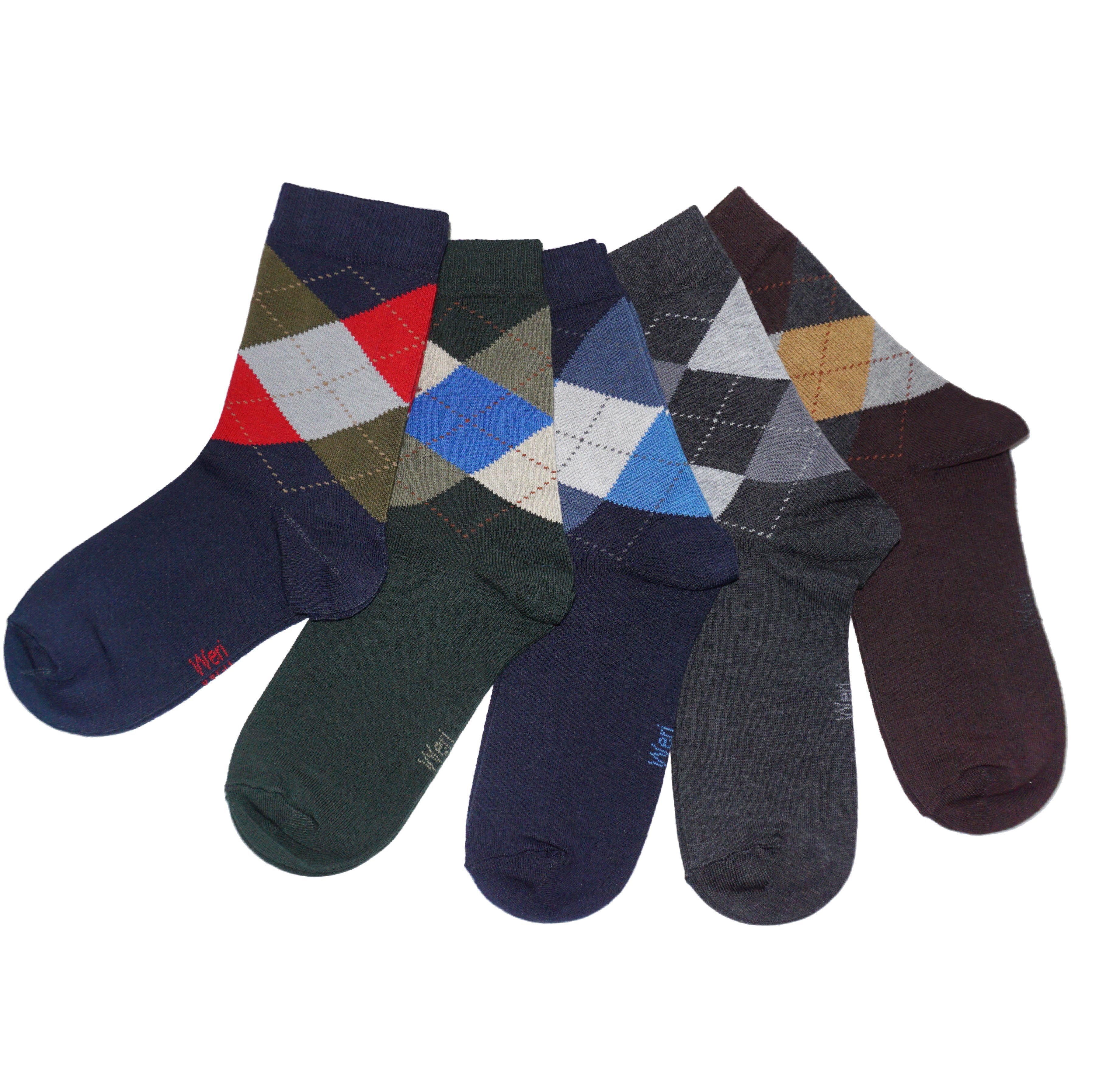 WERI SPEZIALS Strumpfhersteller GmbH Basicsocken Kinder Socken 5-er Pack >>Schottischer Diamant<< aus Baumwolle (Set) 5er-Pack