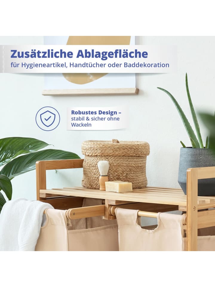 Lumaland Lumaland Wäschekorb aus Bambus mit 2 ausziehbaren Wäschesäcken - Farbe Beige günstig kaufen onesize