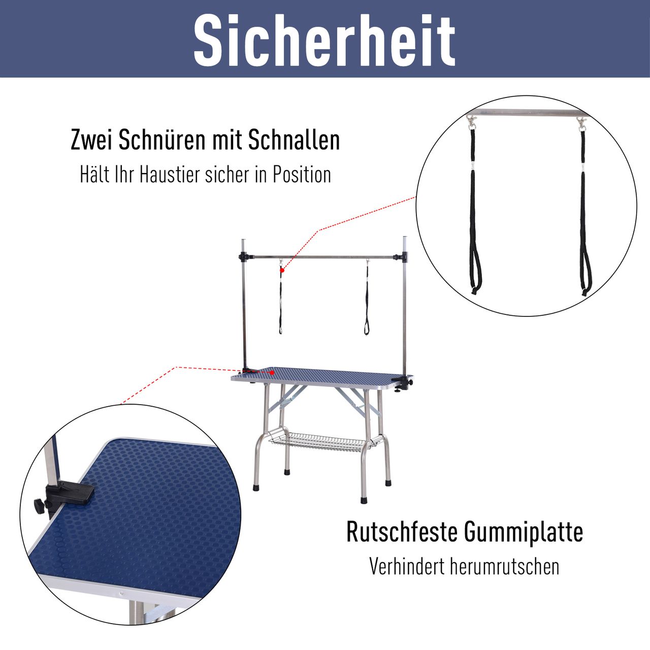 PawHut Trimmtisch Tierpflegetisch Schertisch Pflegetisch mit Unterkorb für Hunde höhenverstellbar klappbar Edelstahl Metall Blau 107 x 60 x 170 cm