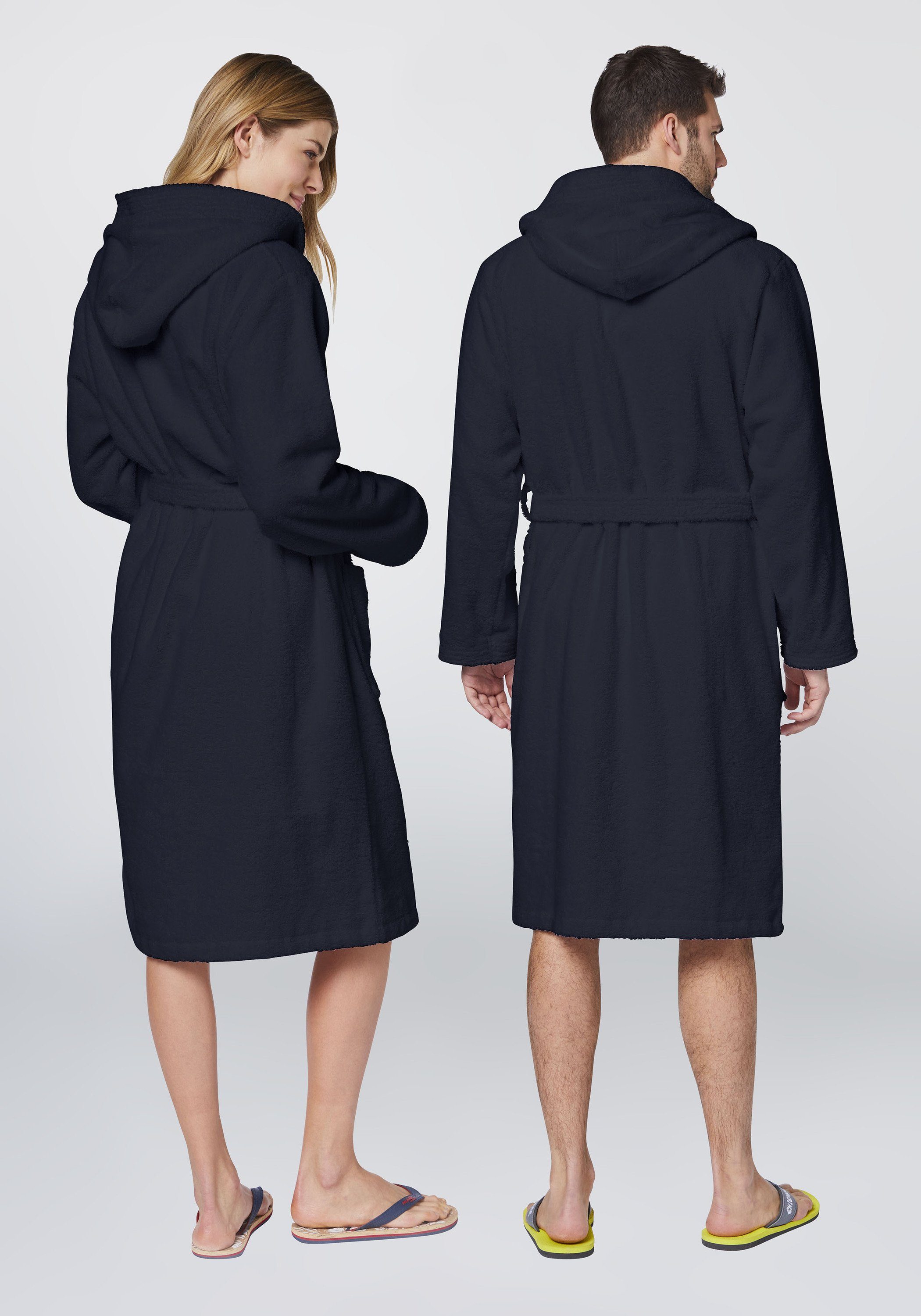 Polo Sylt Bademantel mit Logos, Gürtel und aufgesetzten Taschen, langform, Baumwolle, Gürtel