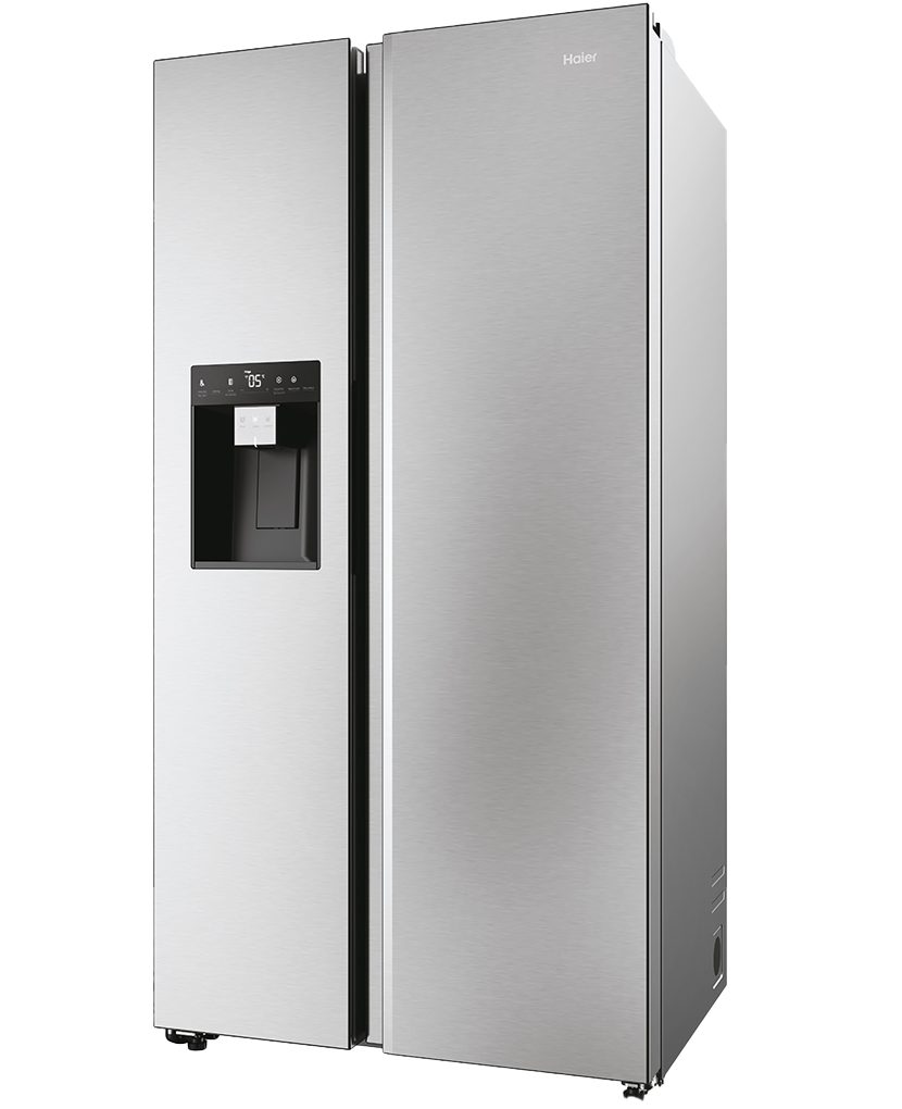 Haier Side-by-Side Front aus Edelstahl HSW59F18EIMM, 177,5 cm hoch, 90,5 cm breit, Wasser-/ Eiswürfeldispenser, Smart hON App-WIFI connected, No Frost