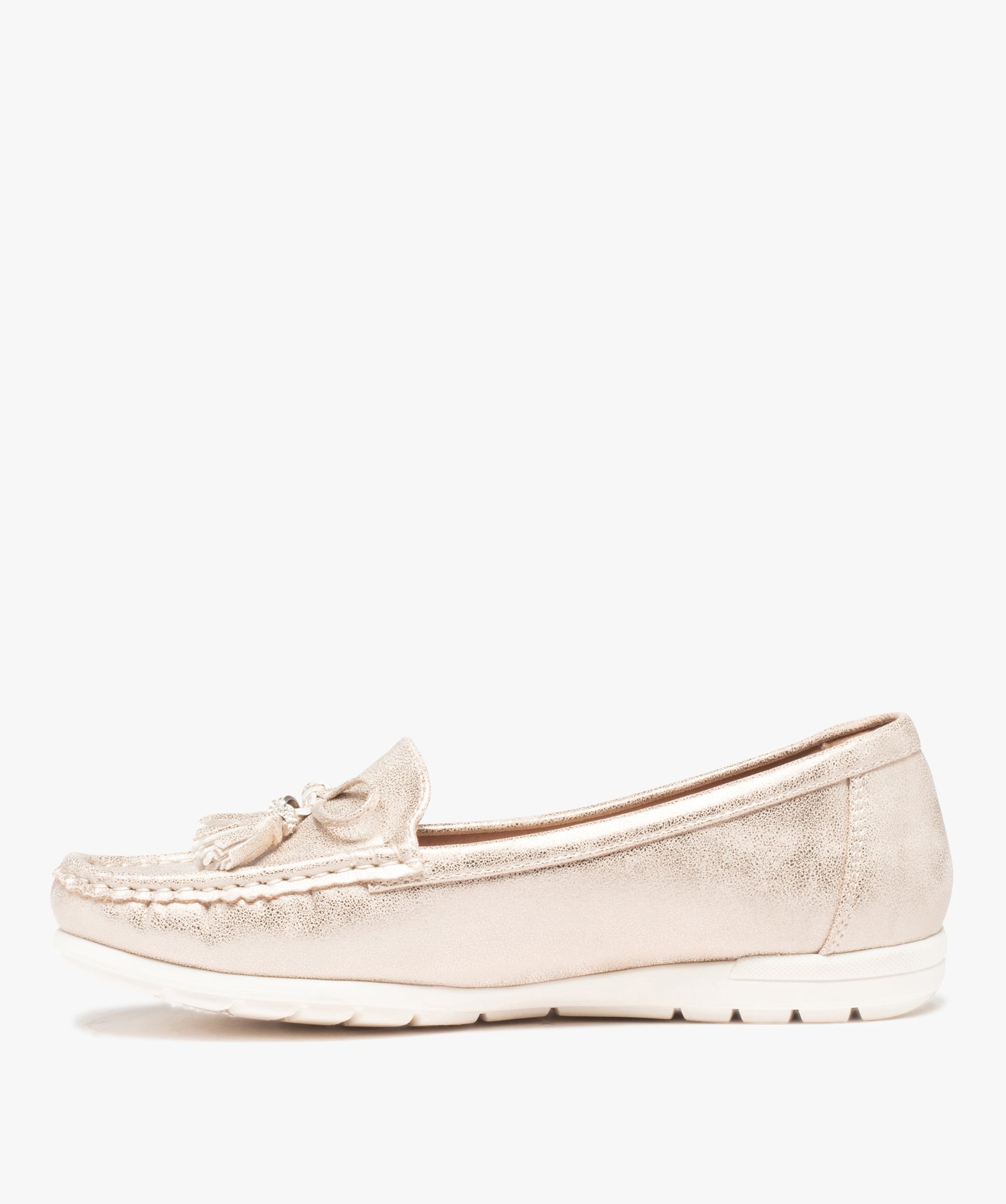 Mocassins femme dessus souple et uni à détails strass or | GEMO