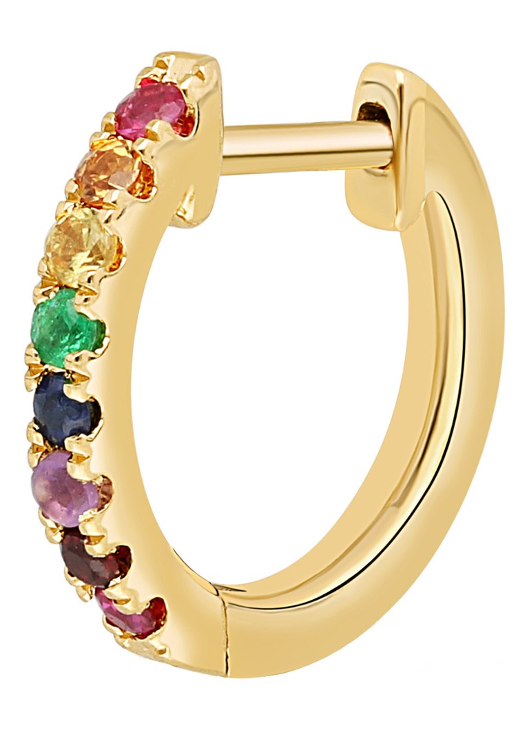 Culet Jewellery Rainbow Halo single hoop earring of 18 carat yellow gold with gemstone
