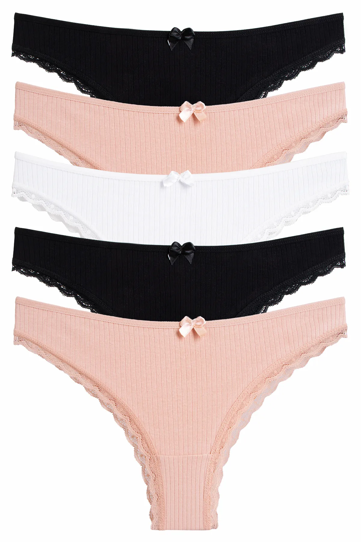 Nicoletta  Damenhöschen Brazillian 5er-Pack Lycra Ribbed Cotton Camisole Lace MIXCOLOR