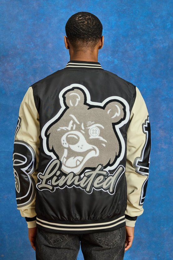 Nylon Jacke mit PU Teddy-Aufnäher