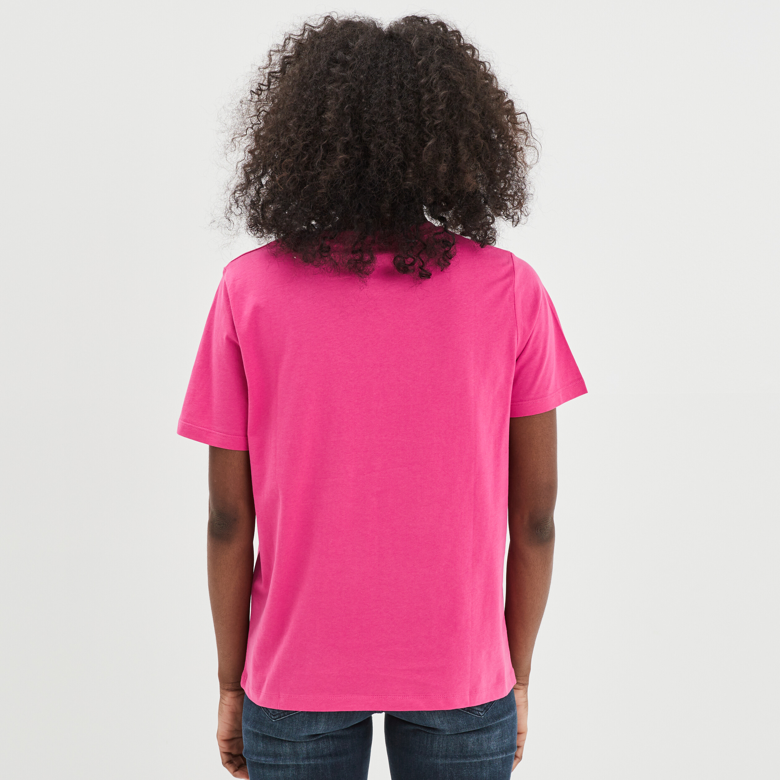 T-shirt oversize col rond coton Creeks rose framboise femme | La Halle