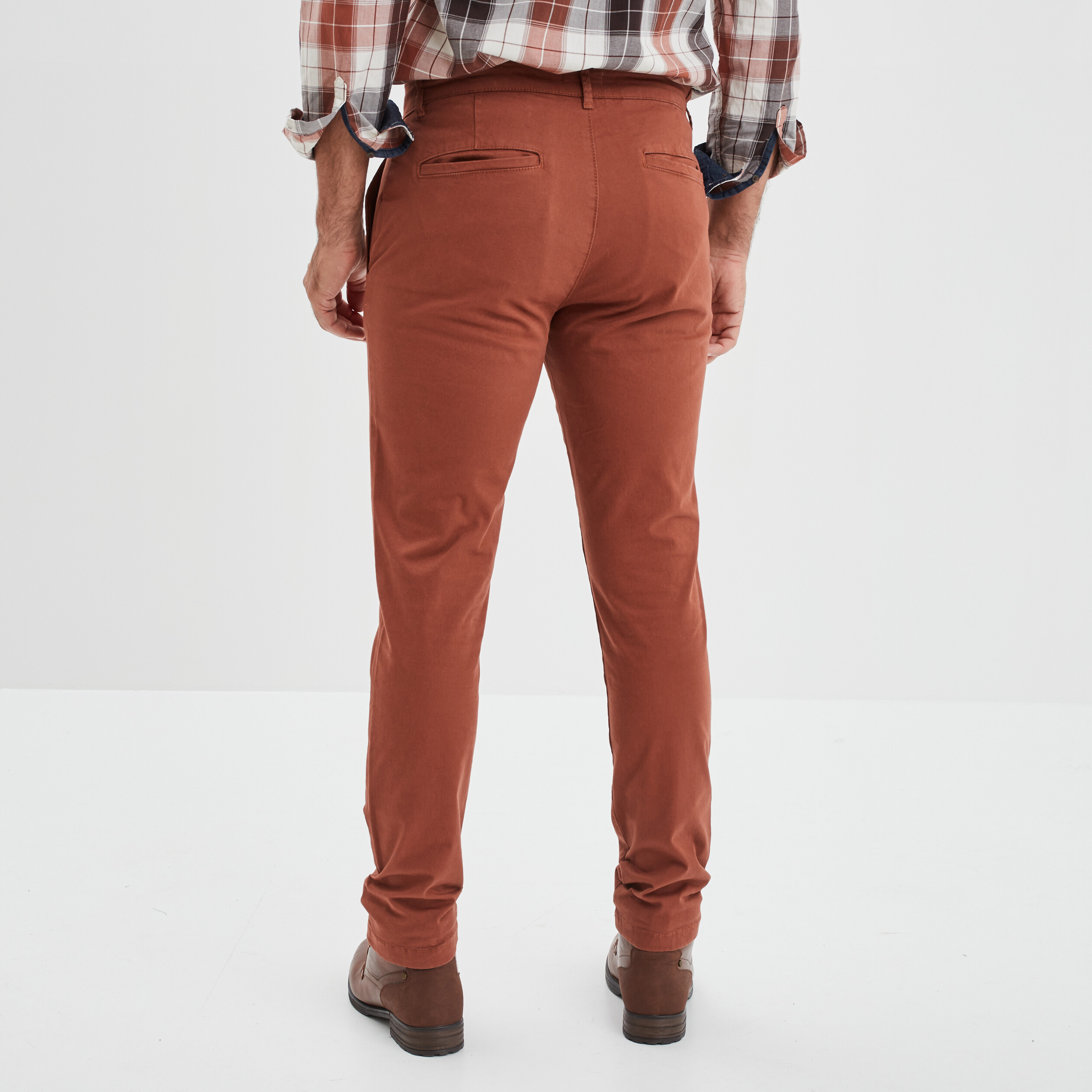 Pantalon chino slim coton marron foncé homme | La Halle