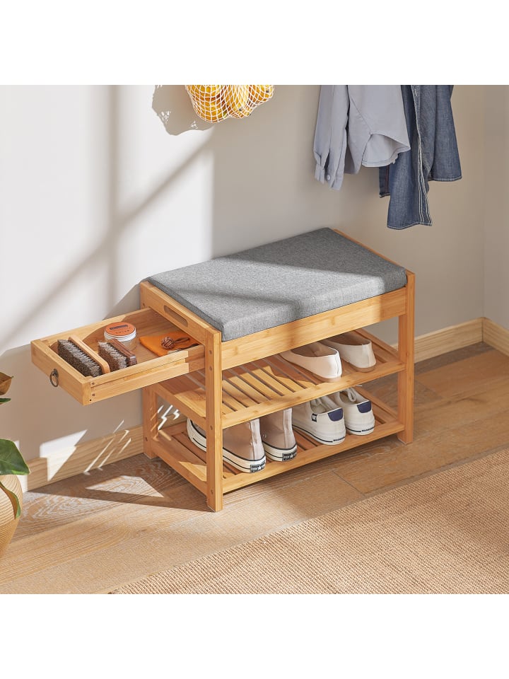 SoBuy Schuhbank in natur und grau - (B)55 x (H)46 x (T)30 cm günstig kaufen onesize