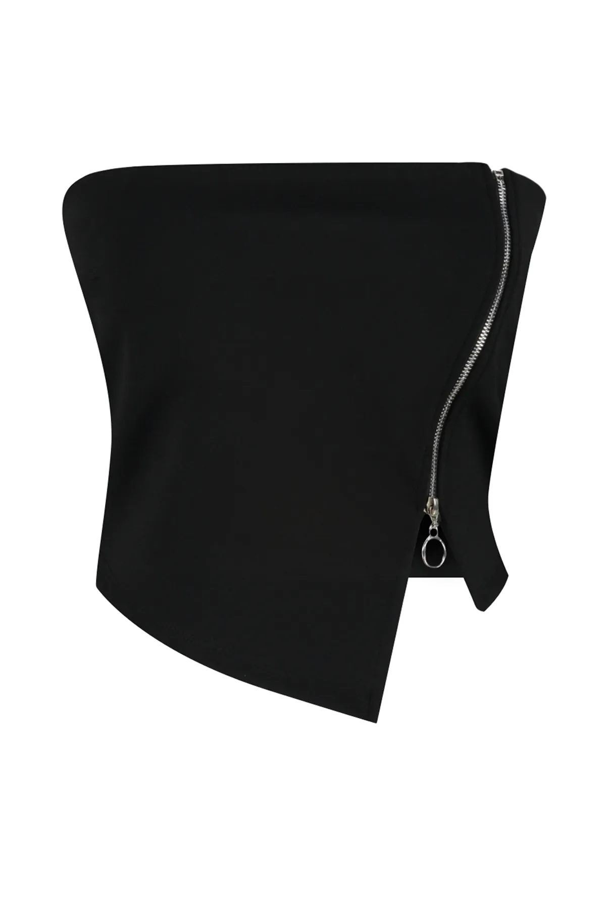 Trendyol Collection  Schwarze, asymmetrische, trägerlose, bauchfreie Strickbluse mit Reißverschluss TWOSS24BZ00071