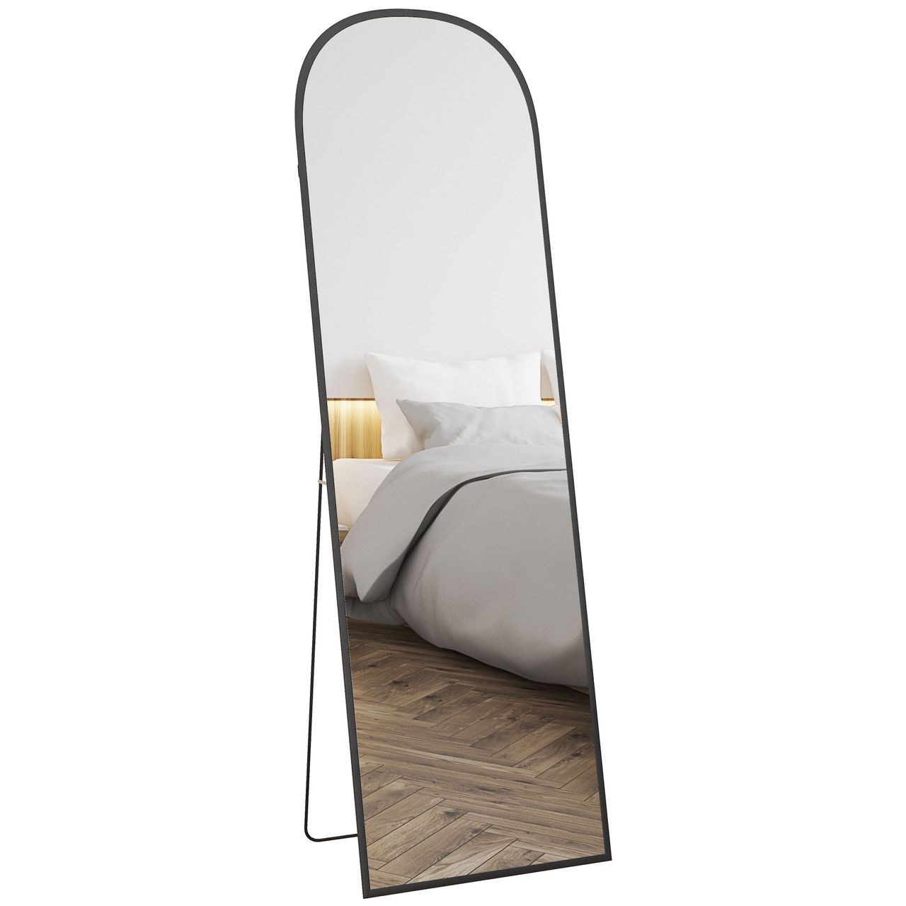 HOMCOM Ganzkörperspiegel, 161,5 x 50 cm Wandspiegel mit Ständer für Wohnzimmer Schwarz