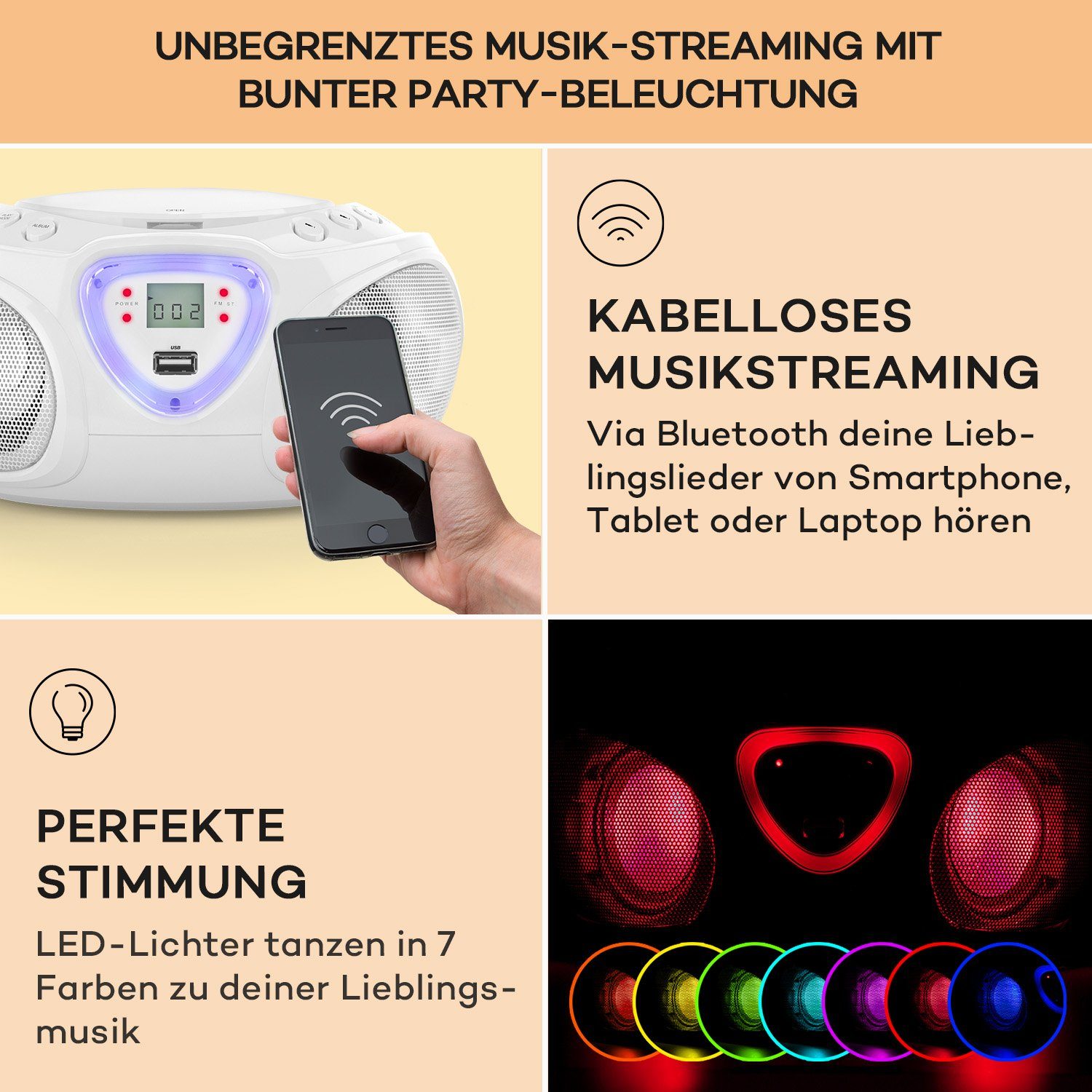 Auna Roadie Radio (FM-Radio, Kinder CD Player tragbar Musikbox Bluetooth CD Spieler Radio Soundbox)